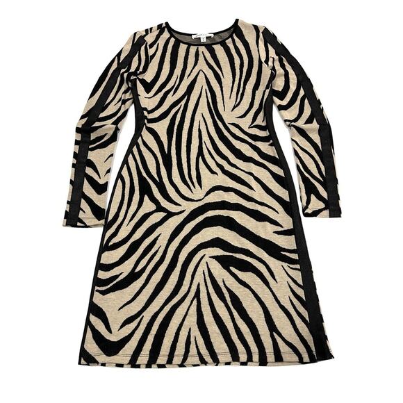 Karen Kane Pencil Dress Size M Zebra Black & Beige Rayon Blend Knit Long Sleeve - Picture 1 of 6